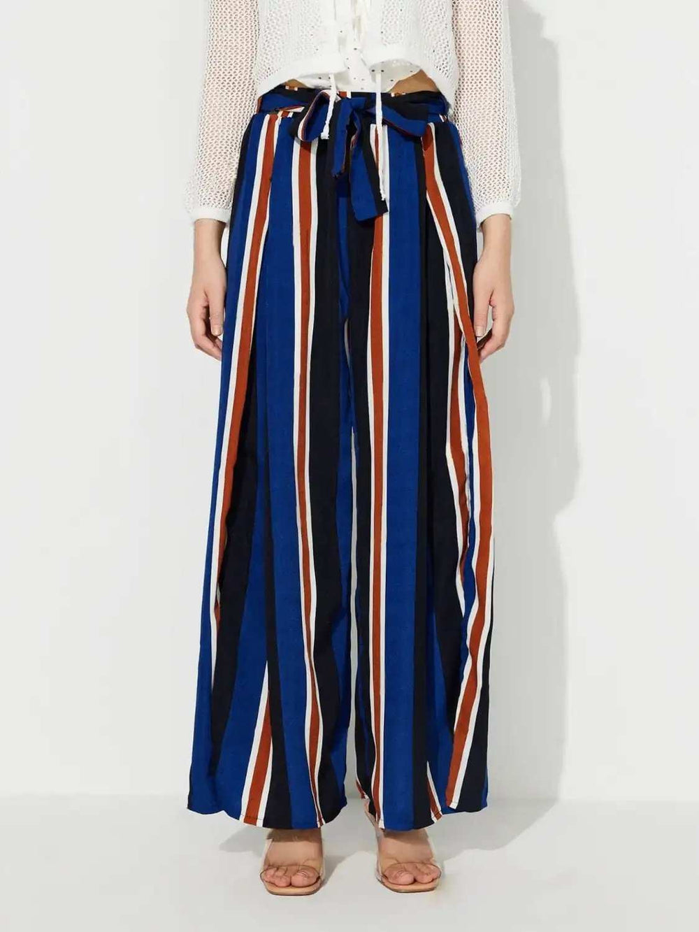 Side Slit Contrast Wide Leg Pants - Trendsi - Flyclothing LLC