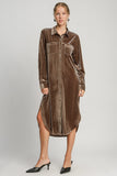 Umgee Texture Curved Hem Button Down Shirt Dress - Trendsi