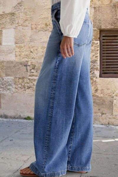 Pocketed Embroidered Straight Leg Jeans - Trendsi - Flyclothing LLC