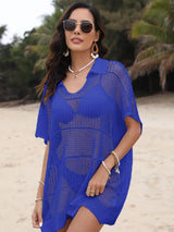 Hollow Out Collared Neck Cover-Up - Trendsi - Flyclothing LLC
