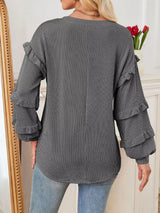 Ruffled Long Sleeve Knit T-Shirt - Trendsi - Flyclothing LLC