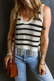 Fringe Striped Scoop Neck Tank - Trendsi - Flyclothing LLC