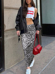 Honey Slit Leopard Midi Skirt - Trendsi