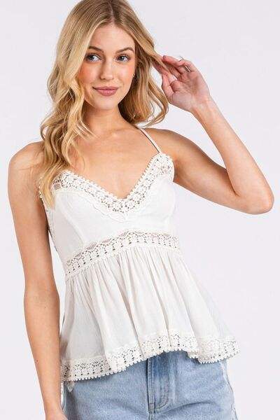 Mittoshop Crisscross Back Lace Detail V-Neck Cami - Trendsi - Flyclothing LLC