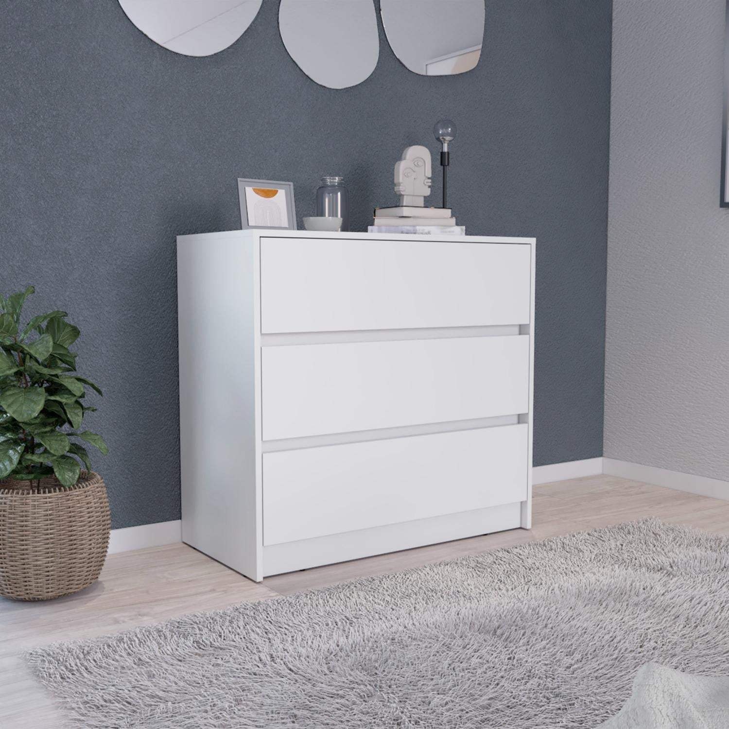 33" White Wood Three Drawer Dresser - HomeRoots - Flyclothing LLC