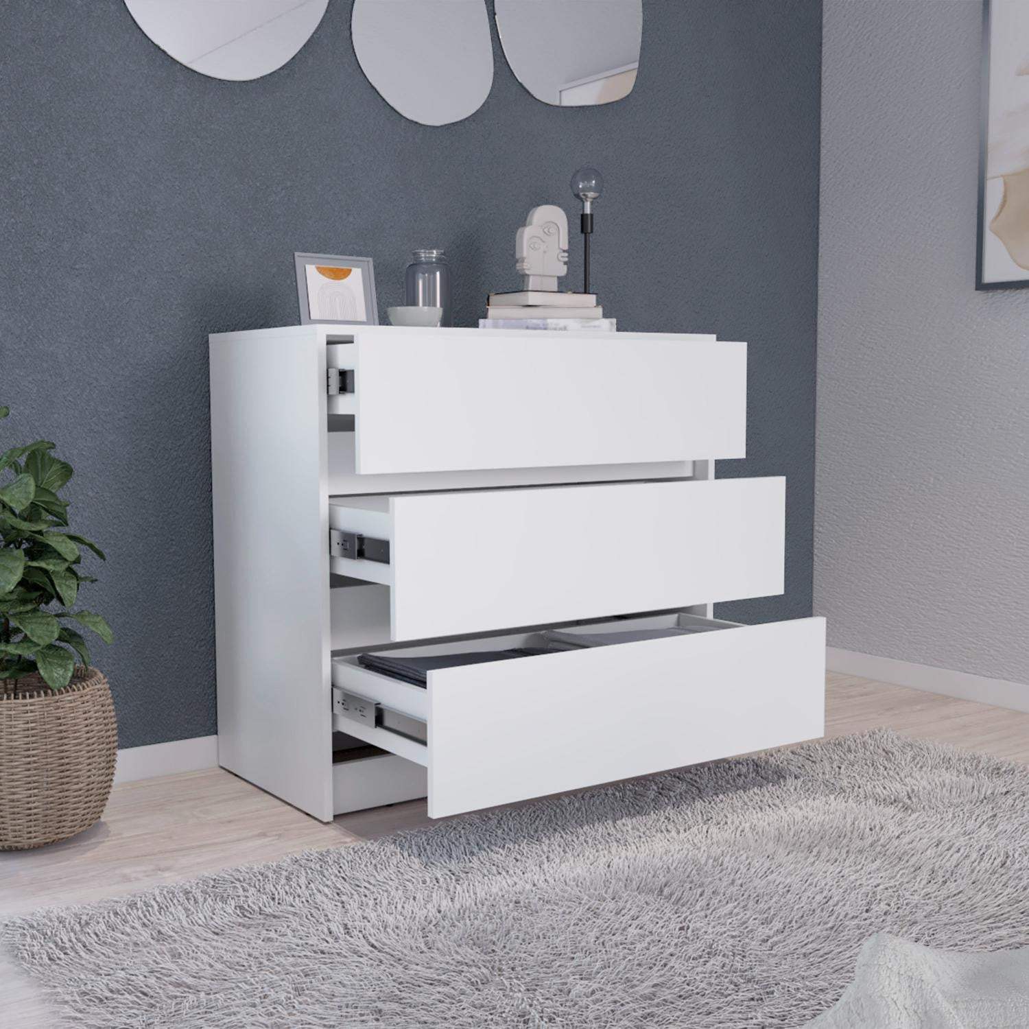 33" White Wood Three Drawer Dresser - HomeRoots - Flyclothing LLC