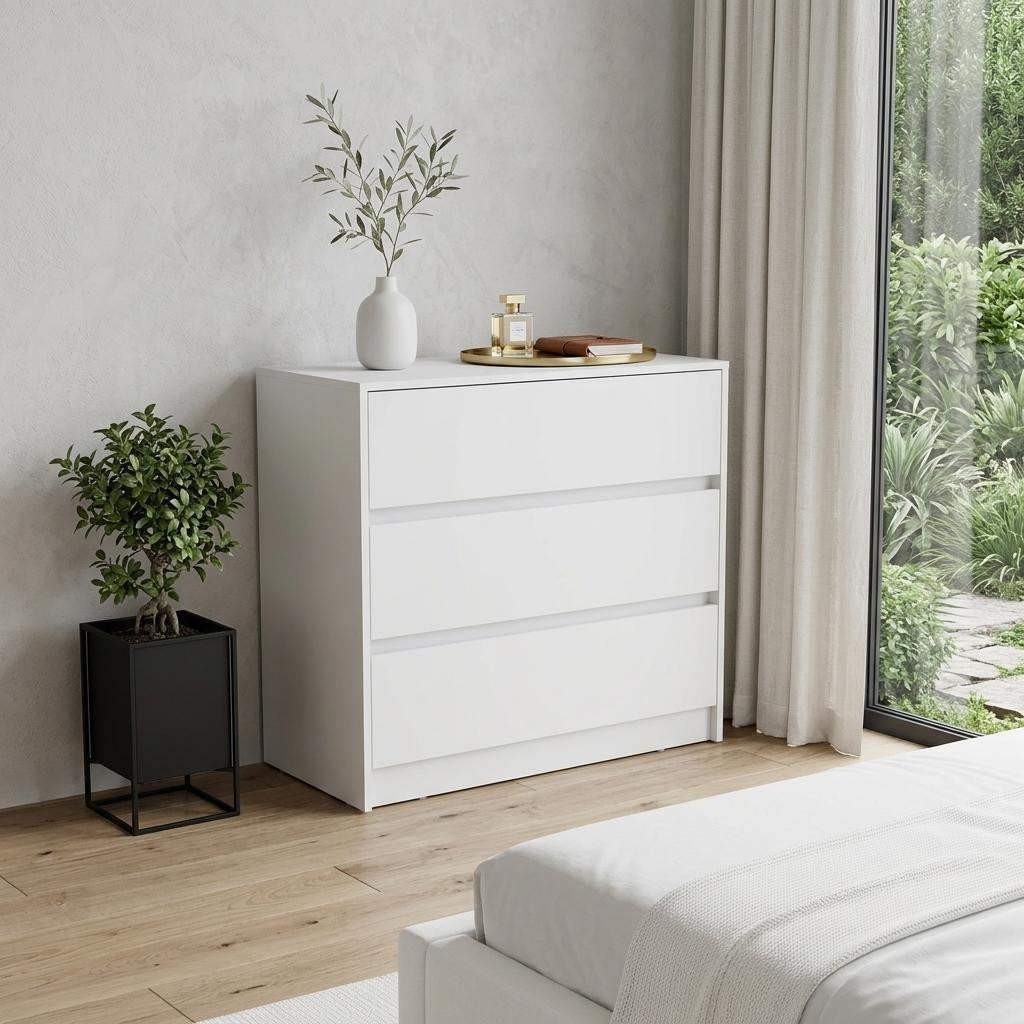 33" White Wood Three Drawer Dresser - HomeRoots - Flyclothing LLC