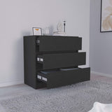 33" Black Wood Three Drawer Dresser - HomeRoots - Flyclothing LLC