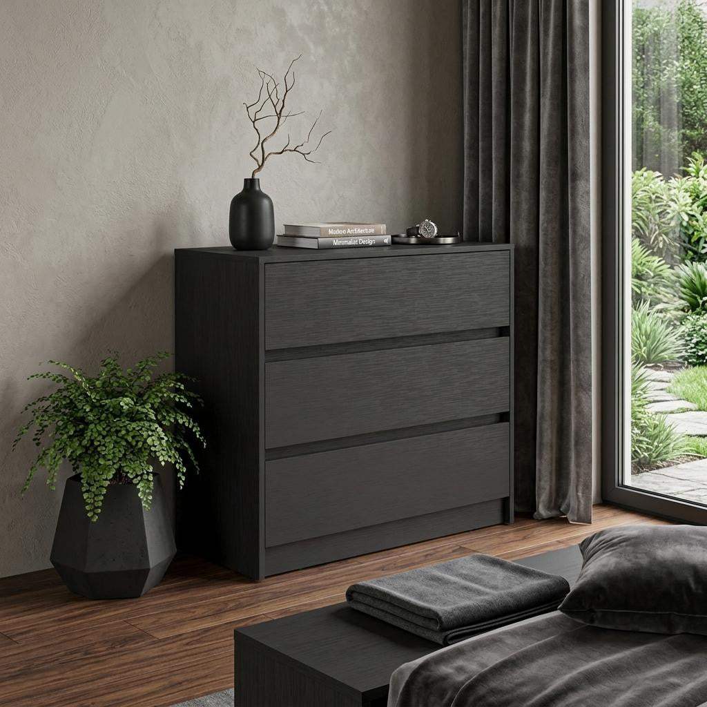 33" Black Wood Three Drawer Dresser - HomeRoots - Flyclothing LLC