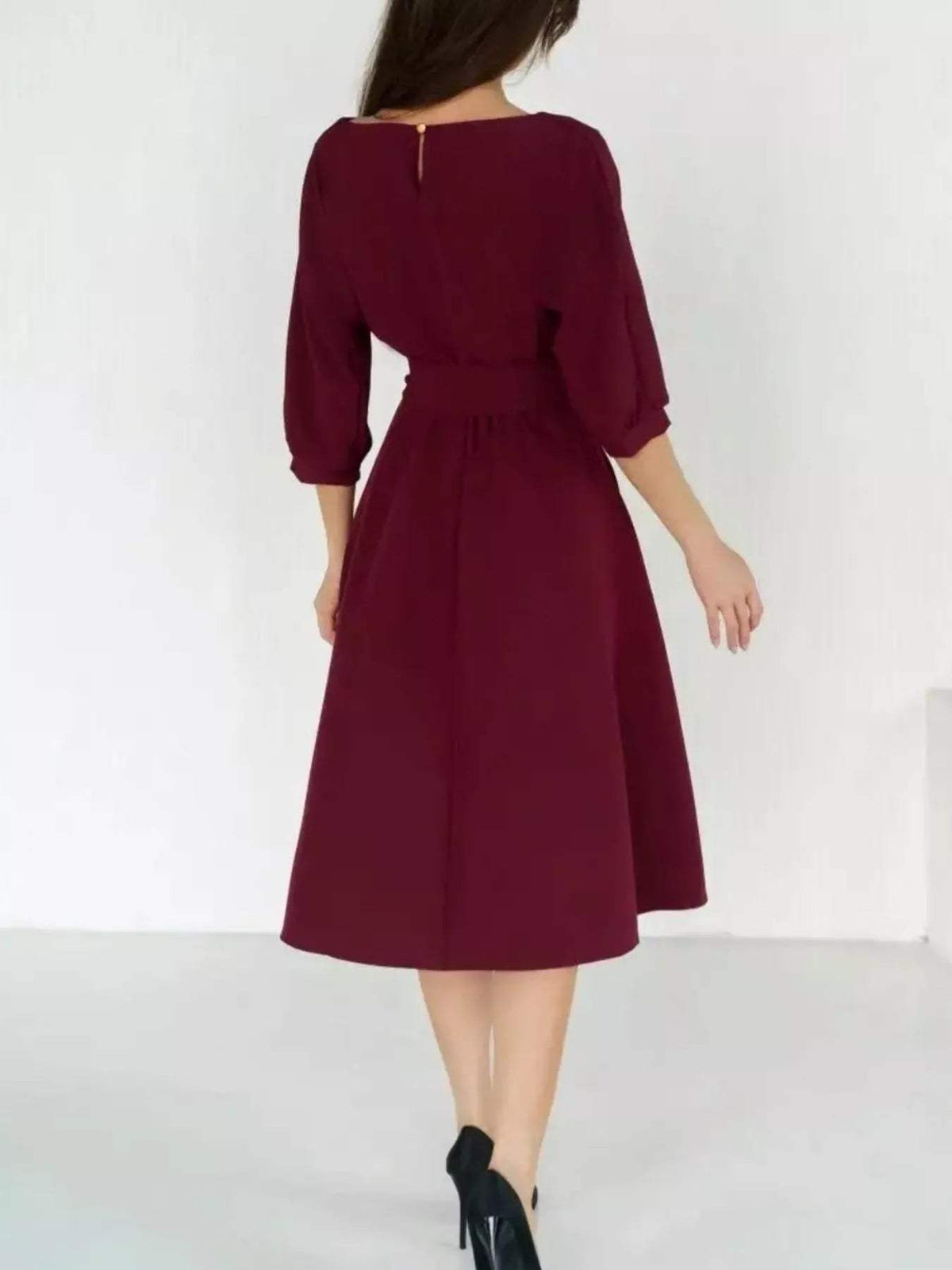 Elegant Belted Waist Midi Dress - Trendsi - Flyclothing LLC