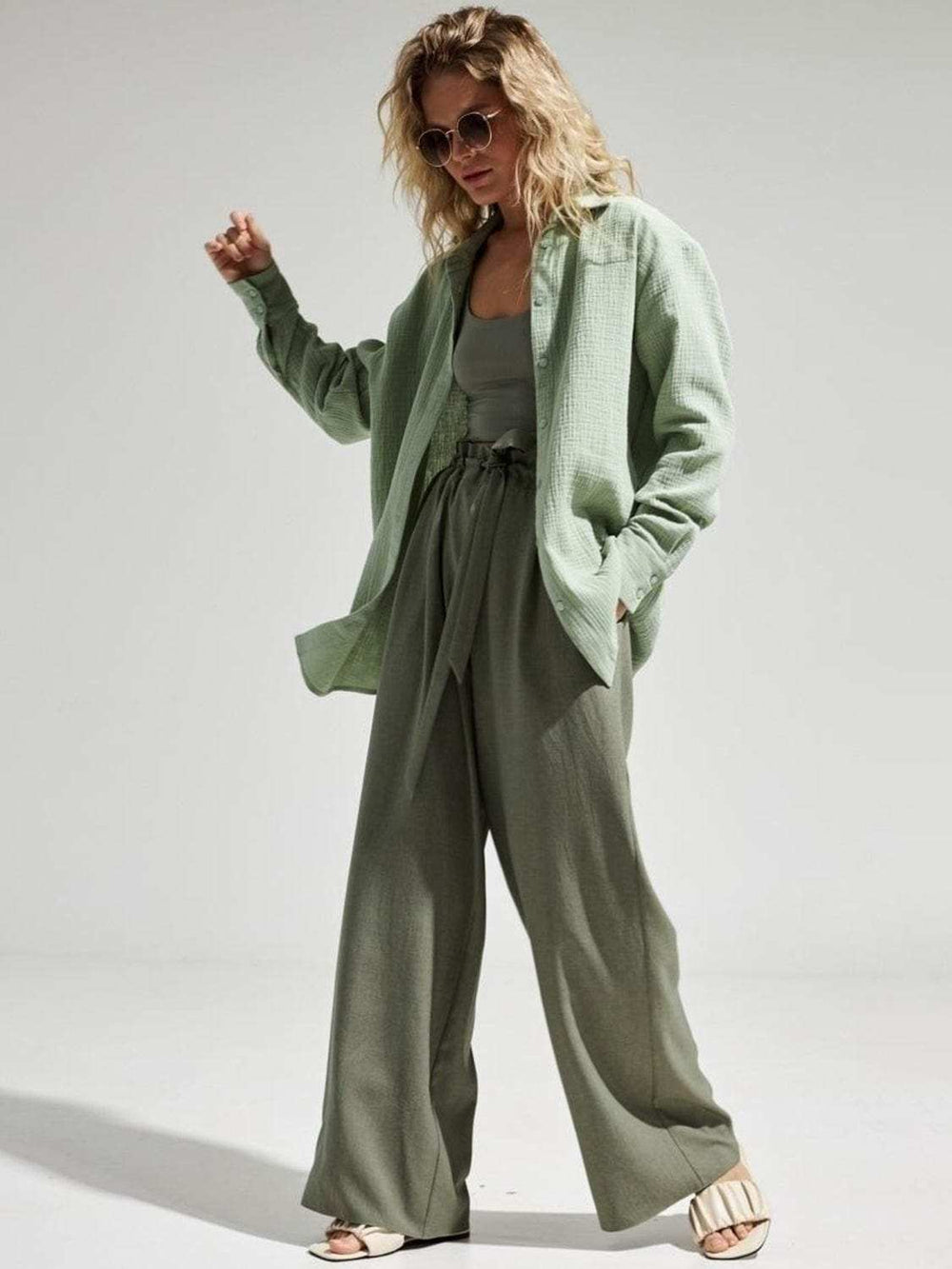 Textured Collared Neck Long Sleeve Shirt - Trendsi - Flyclothing LLC