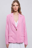 Love Tree One-Button Long Sleeve Linen Blazer - Trendsi