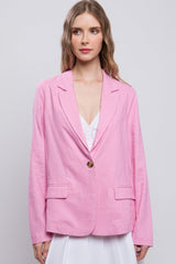 Love Tree One-Button Long Sleeve Linen Blazer - Trendsi