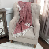50" X 60" Brick Red And White Chevron Cotton Throw Blanket with Fringe