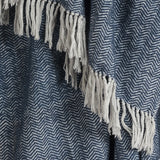 50" X 60" Navy Blue And White Chevron Cotton Throw Blanket with Fringe
