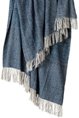 50" X 60" Navy Blue And White Chevron Cotton Throw Blanket with Fringe
