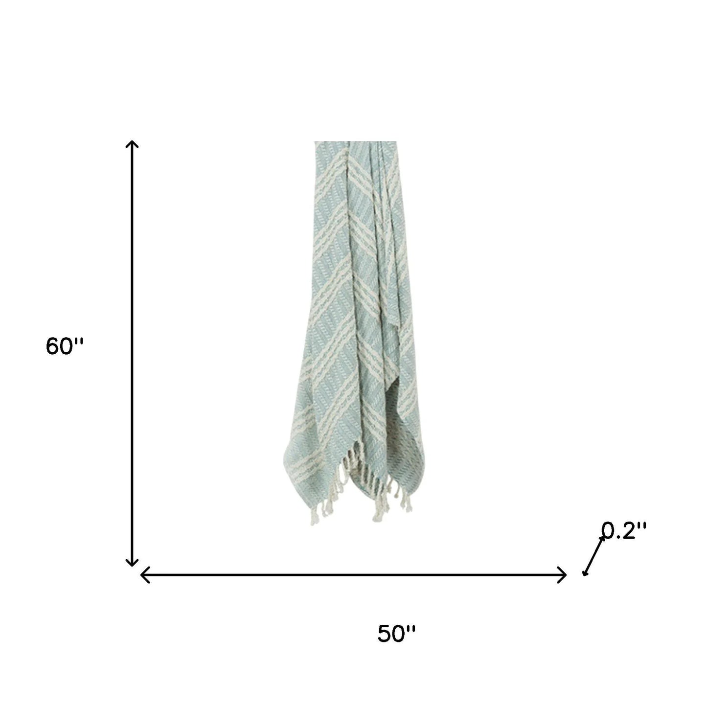 50" X 60" Light Blue And Ivory Striped Cotton Throw Blanket with Fringe