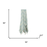 50" X 60" Light Blue And Ivory Striped Cotton Throw Blanket with Fringe