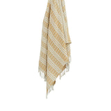50" X 60" Gold And Ivory Striped Cotton Throw Blanket with Fringe