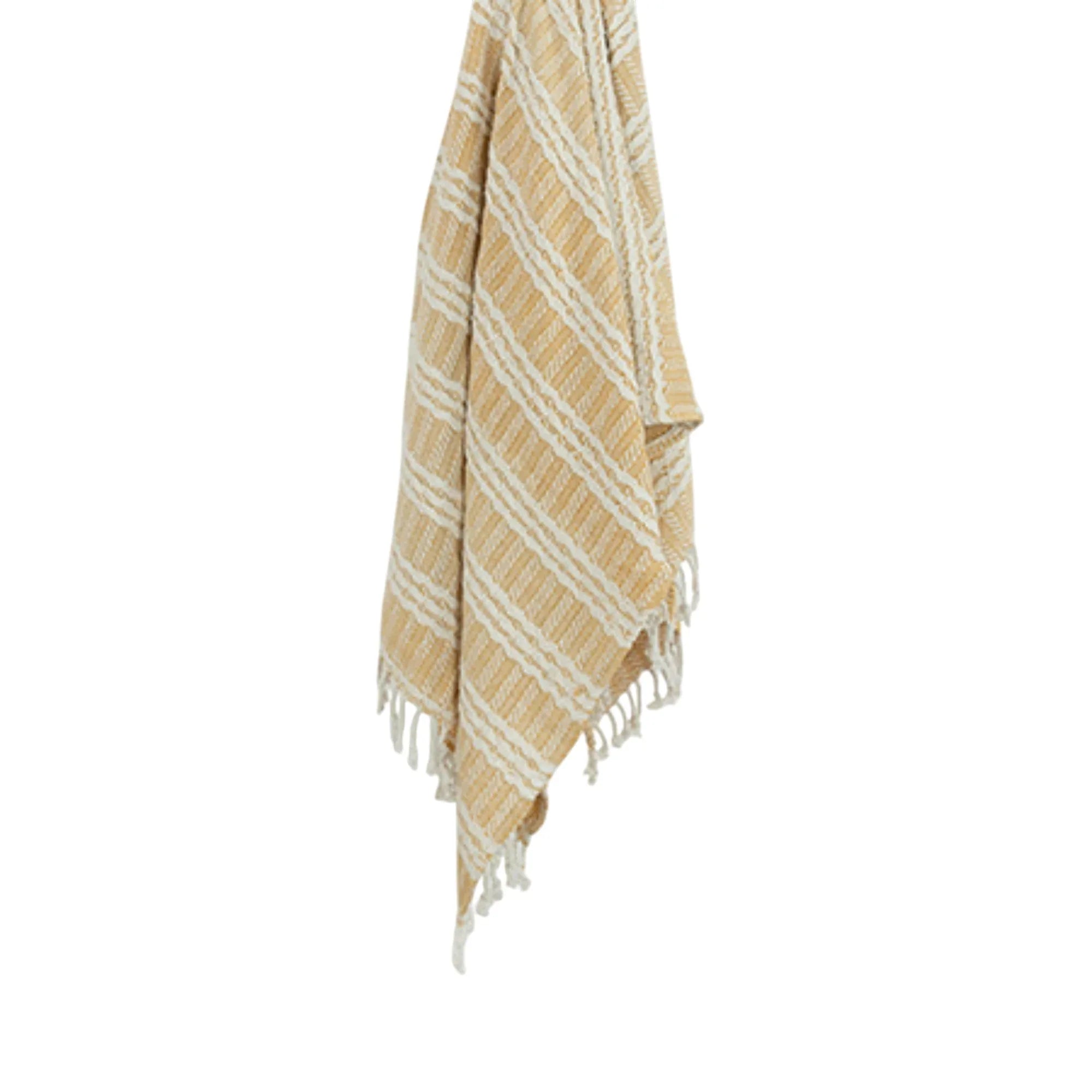 50" X 60" Gold And Ivory Striped Cotton Throw Blanket with Fringe