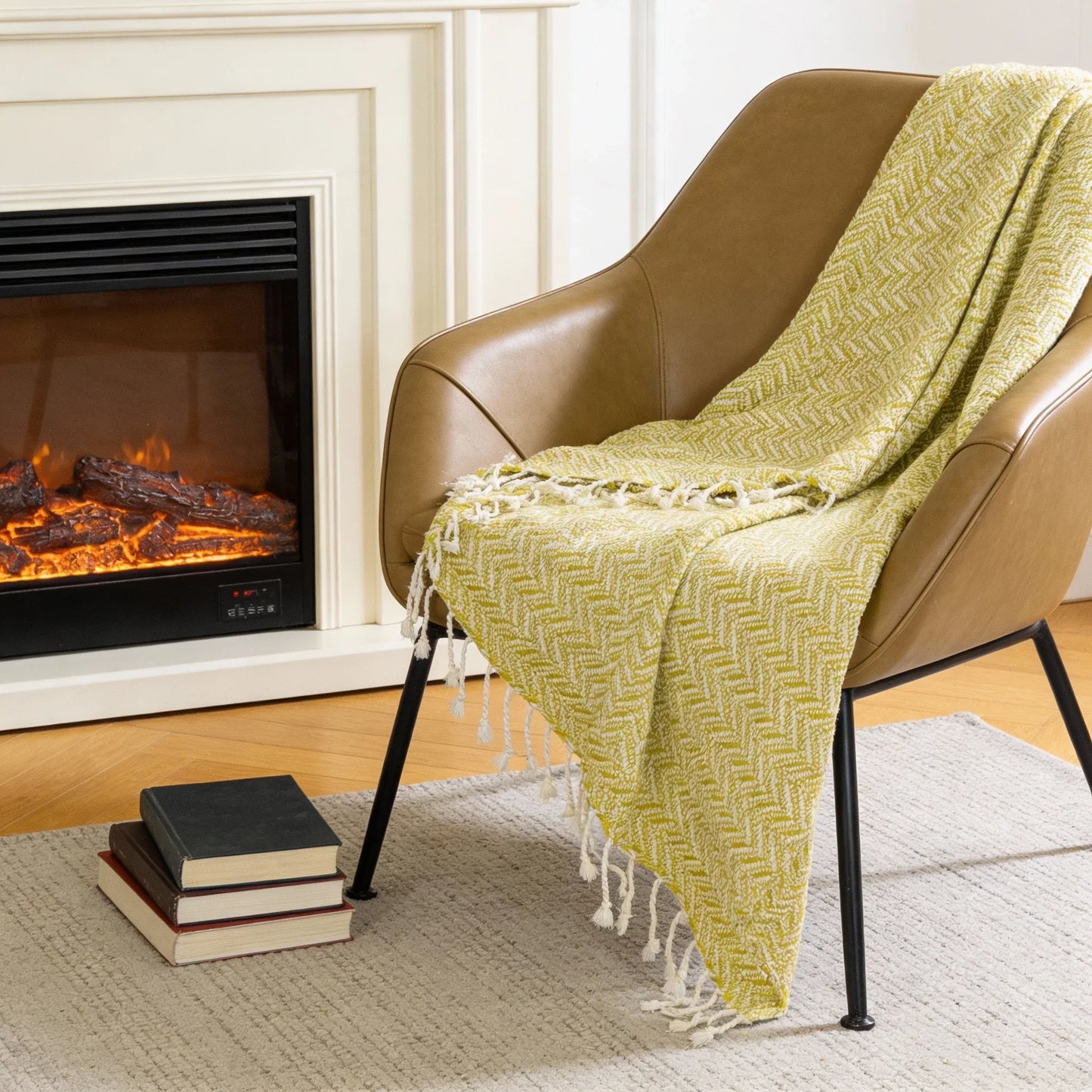 50" X 60" Green Cotton Woven Chevron Throw Blanket with Fringe