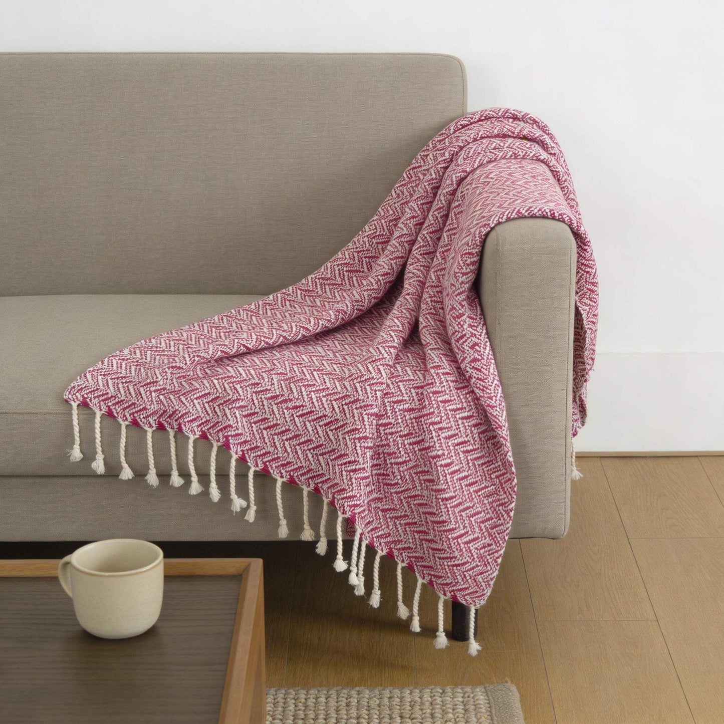 50" X 60" Hot Pink Cotton Woven Chevron Throw Blanket with Fringe - Homeroots - Flyclothing LLC
