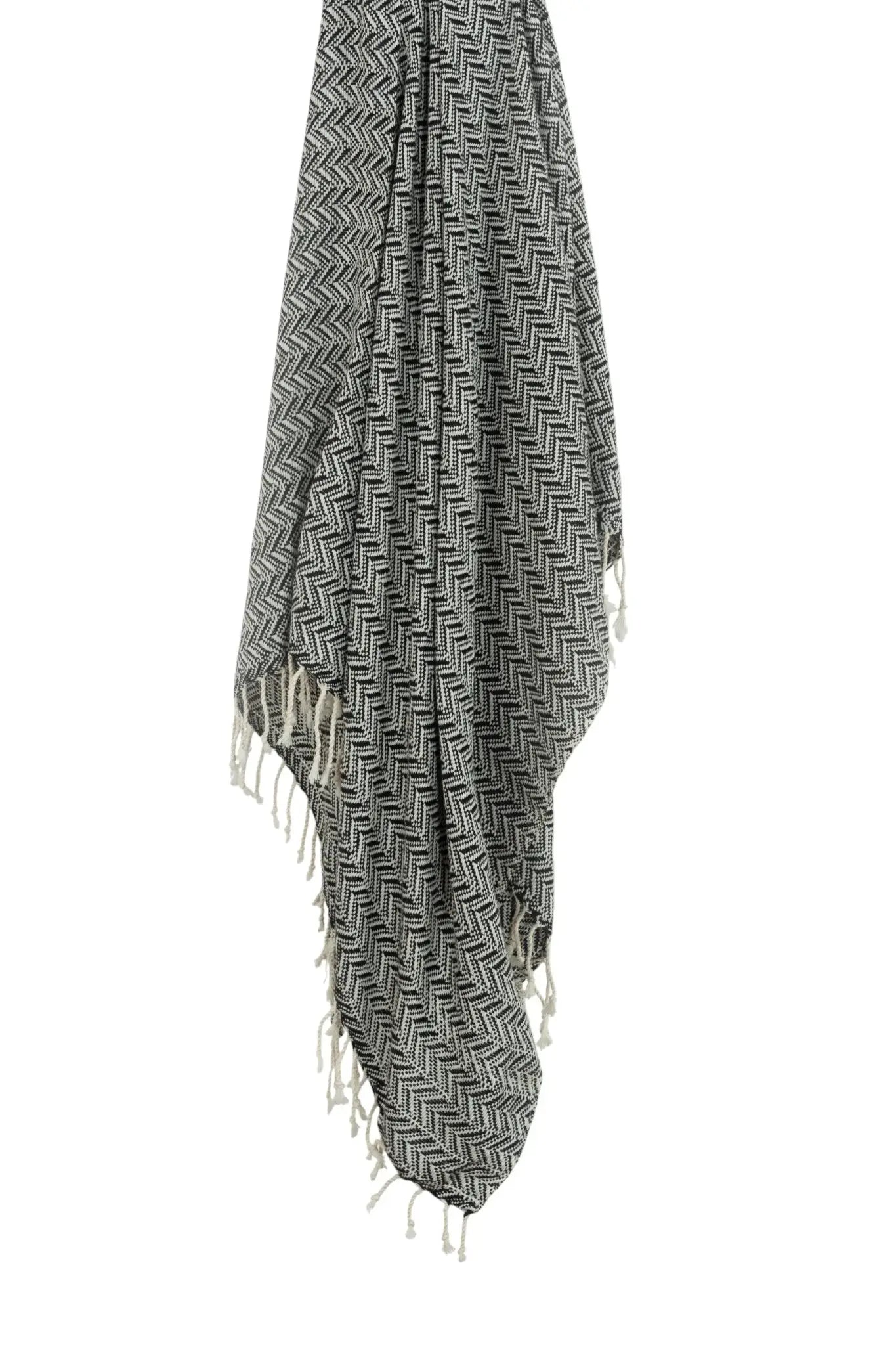 50" X 60" Black And Ivory Chevron Cotton Throw Blanket with Fringe - Homeroots - Flyclothing LLC