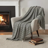 50" X 60" Black And Ivory Chevron Cotton Throw Blanket with Fringe - Homeroots - Flyclothing LLC