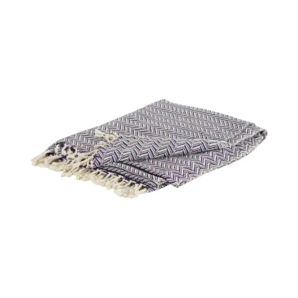 50" X 60" Purple Cotton Woven Chevron Throw Blanket with Fringe - Homeroots - Flyclothing LLC