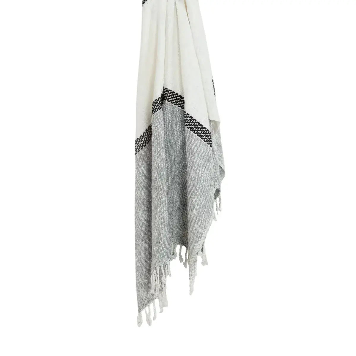 50" X 60" Gray Cotton Woven Color Block Throw Blanket with Fringe - Homeroots - Flyclothing LLC