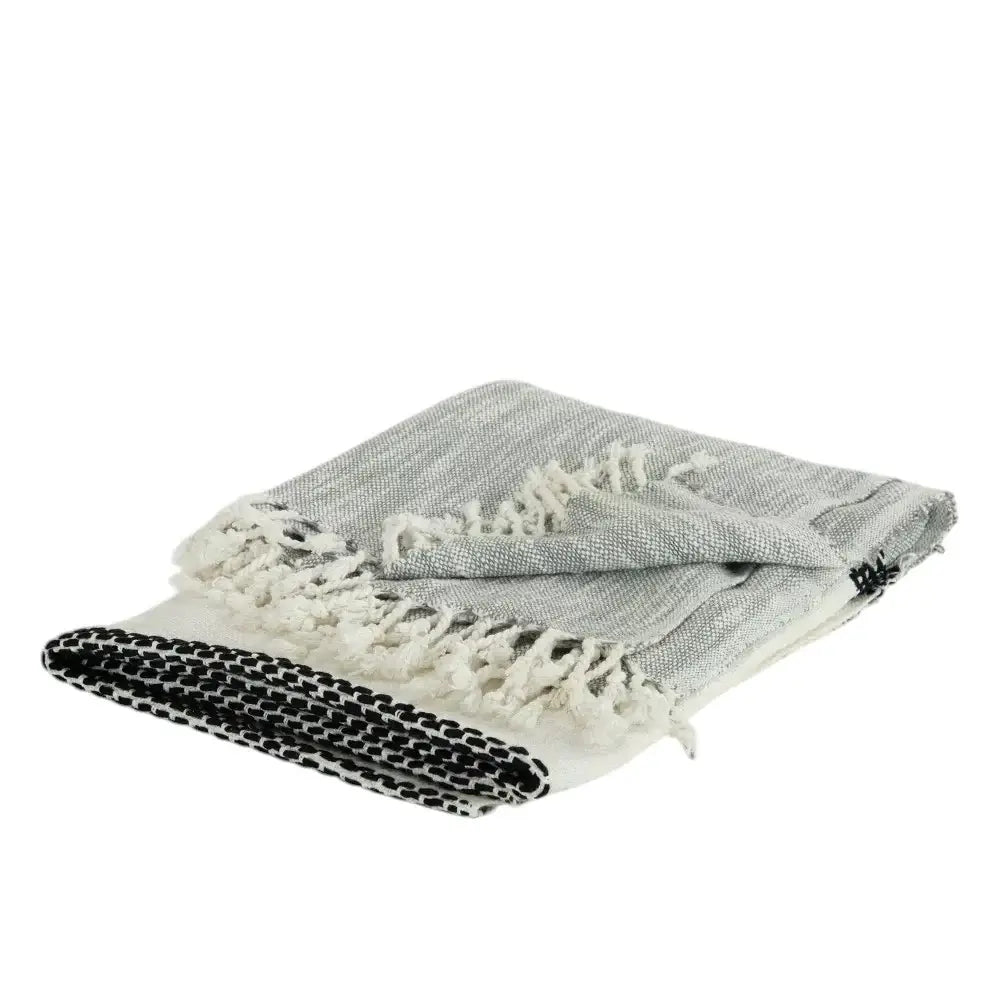 50" X 60" Gray Cotton Woven Color Block Throw Blanket with Fringe - Homeroots - Flyclothing LLC