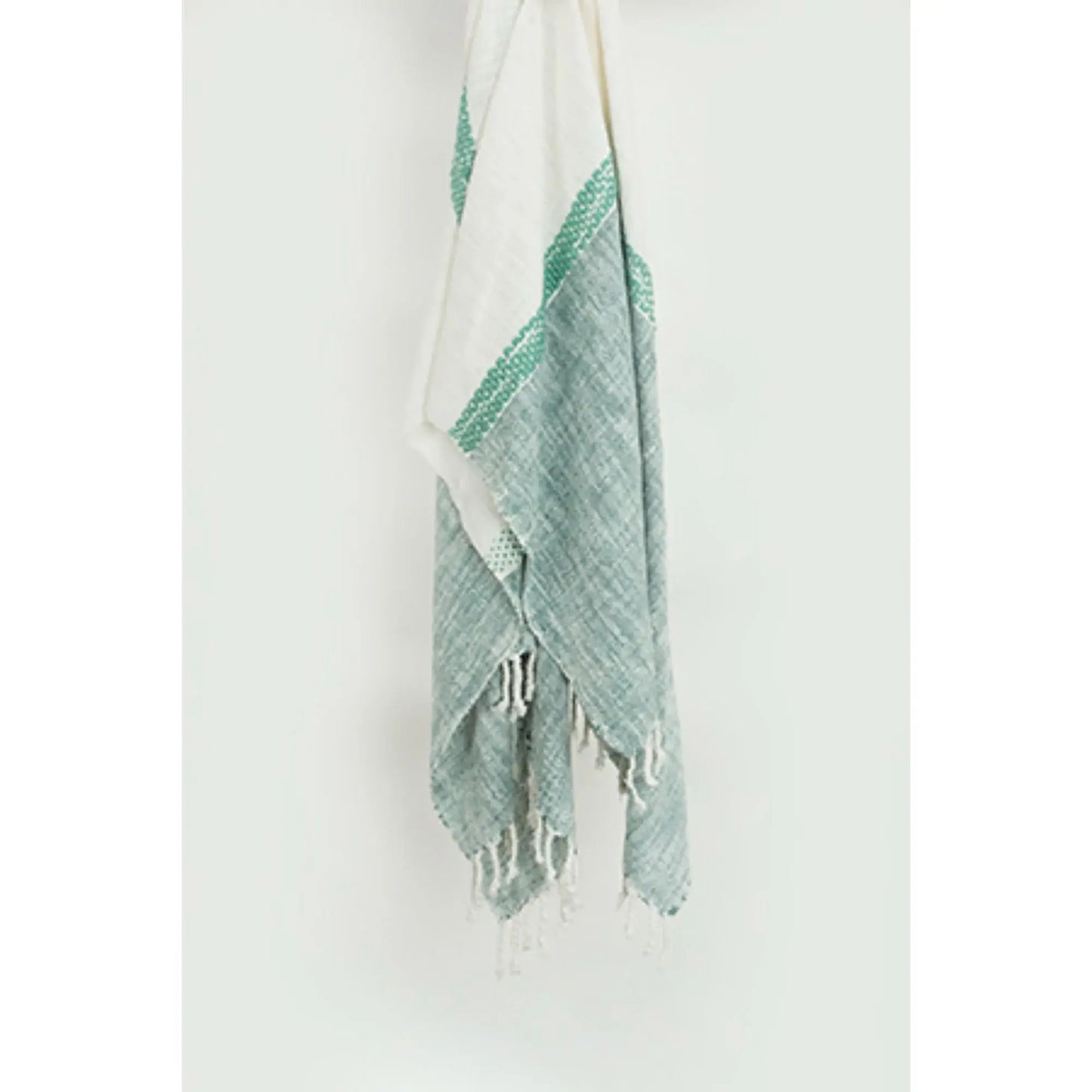 50" X 60" Teal Blue And Ivory Color Block Cotton Throw Blanket with Fringe - Homeroots - Flyclothing LLC