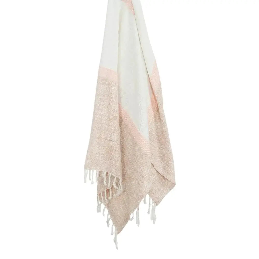 50" X 60" Blush Cotton Woven Color Block Throw Blanket with Fringe - Homeroots - Flyclothing LLC