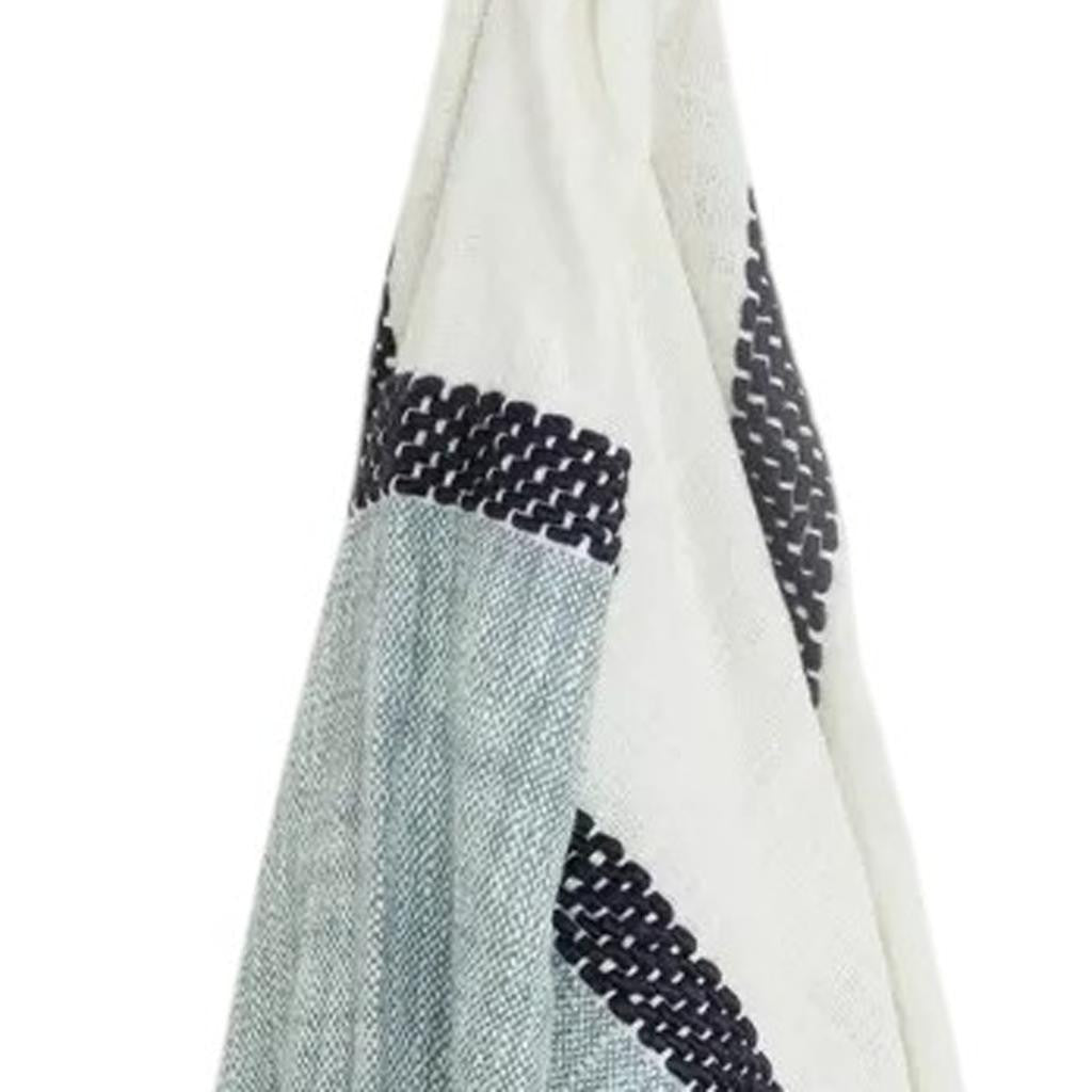 50" X 60" Blue And Ivory Cotton Woven Color Block Throw Blanket with Fringe