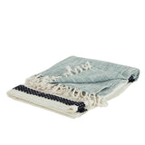 50" X 60" Blue And Ivory Cotton Woven Color Block Throw Blanket with Fringe