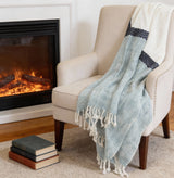 50" X 60" Blue And Ivory Cotton Woven Color Block Throw Blanket with Fringe