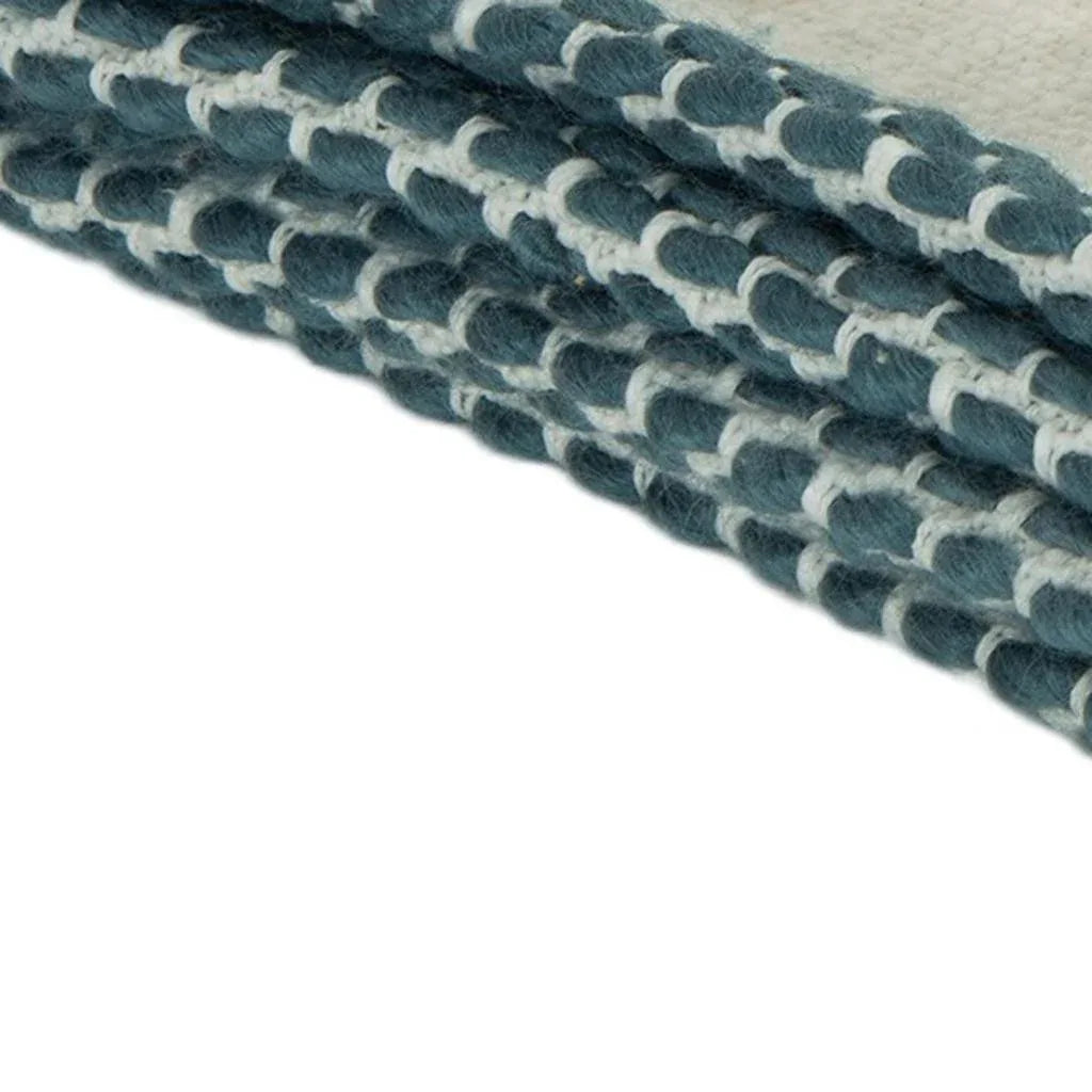 50" X 60" Blue Cotton Woven Color Block Throw Blanket with Fringe