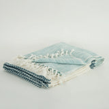 50" X 60" Blue Cotton Woven Color Block Throw Blanket with Fringe
