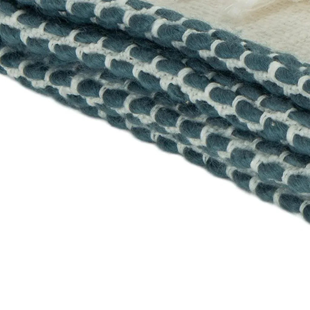 50" X 60" Blue Cotton Woven Color Block Throw Blanket with Fringe