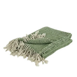 50" X 60" Green Cotton Woven Geometric Throw Blanket with Fringe - Homeroots - Flyclothing LLC