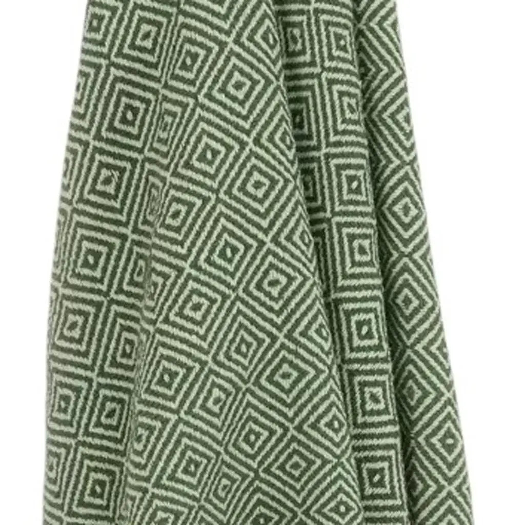 50" X 60" Green Cotton Woven Geometric Throw Blanket with Fringe - Homeroots - Flyclothing LLC
