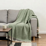 50" X 60" Green Cotton Woven Geometric Throw Blanket with Fringe - Homeroots - Flyclothing LLC
