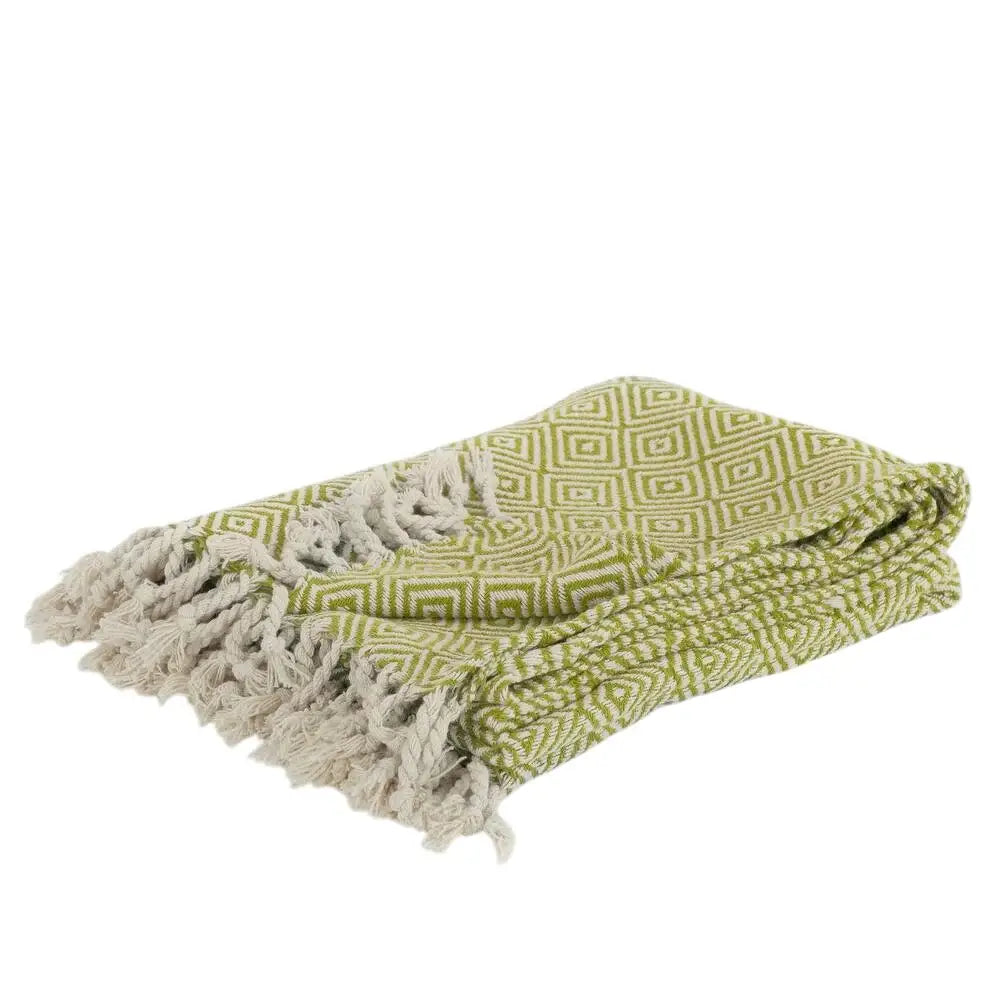 50" X 60" Citrine And Ivory Geometric Cotton Throw Blanket with Fringe - Homeroots - Flyclothing LLC