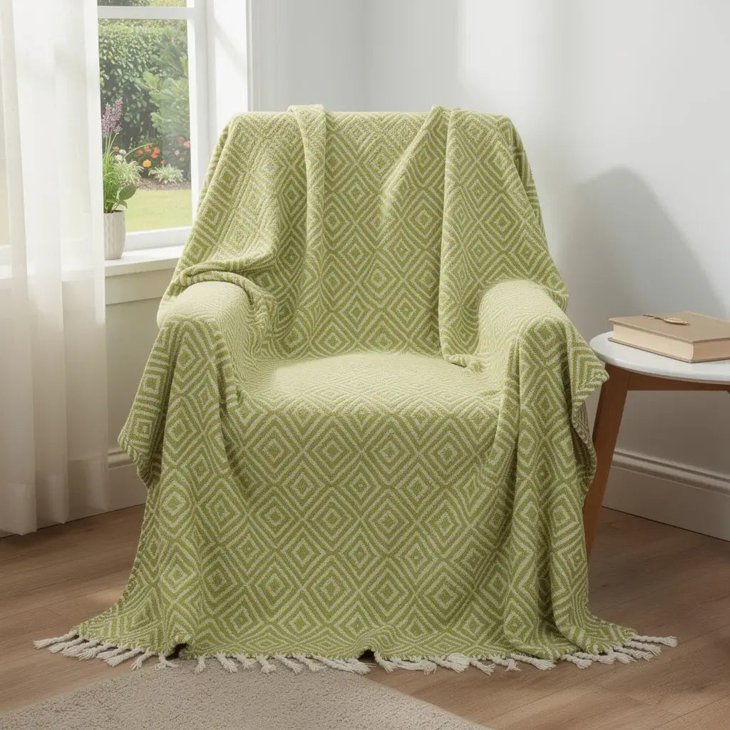 50" X 60" Citrine And Ivory Geometric Cotton Throw Blanket with Fringe - Homeroots - Flyclothing LLC