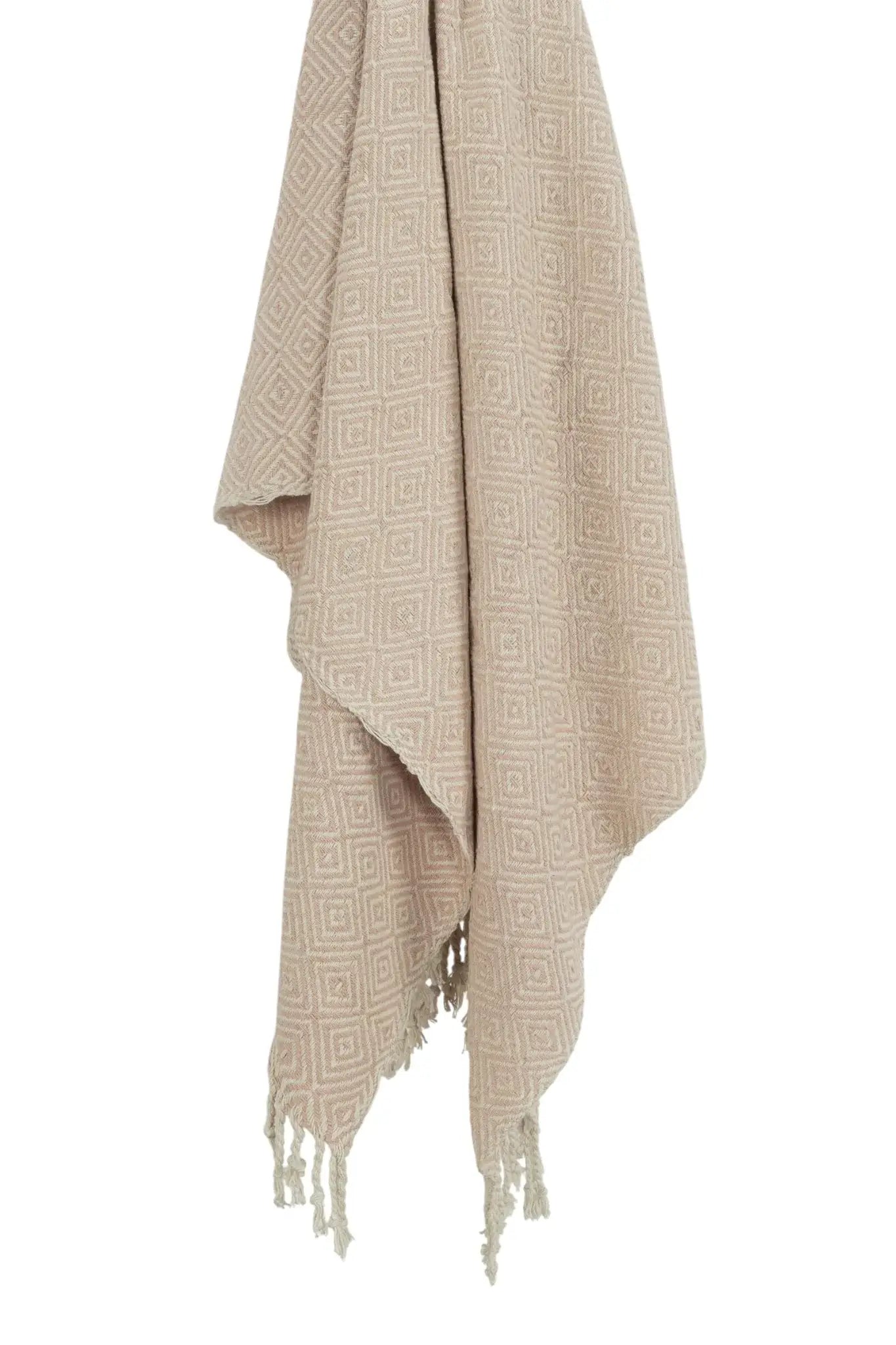 50" X 60" Blush Cotton Woven Geometric Throw Blanket with Fringe - Homeroots - Flyclothing LLC