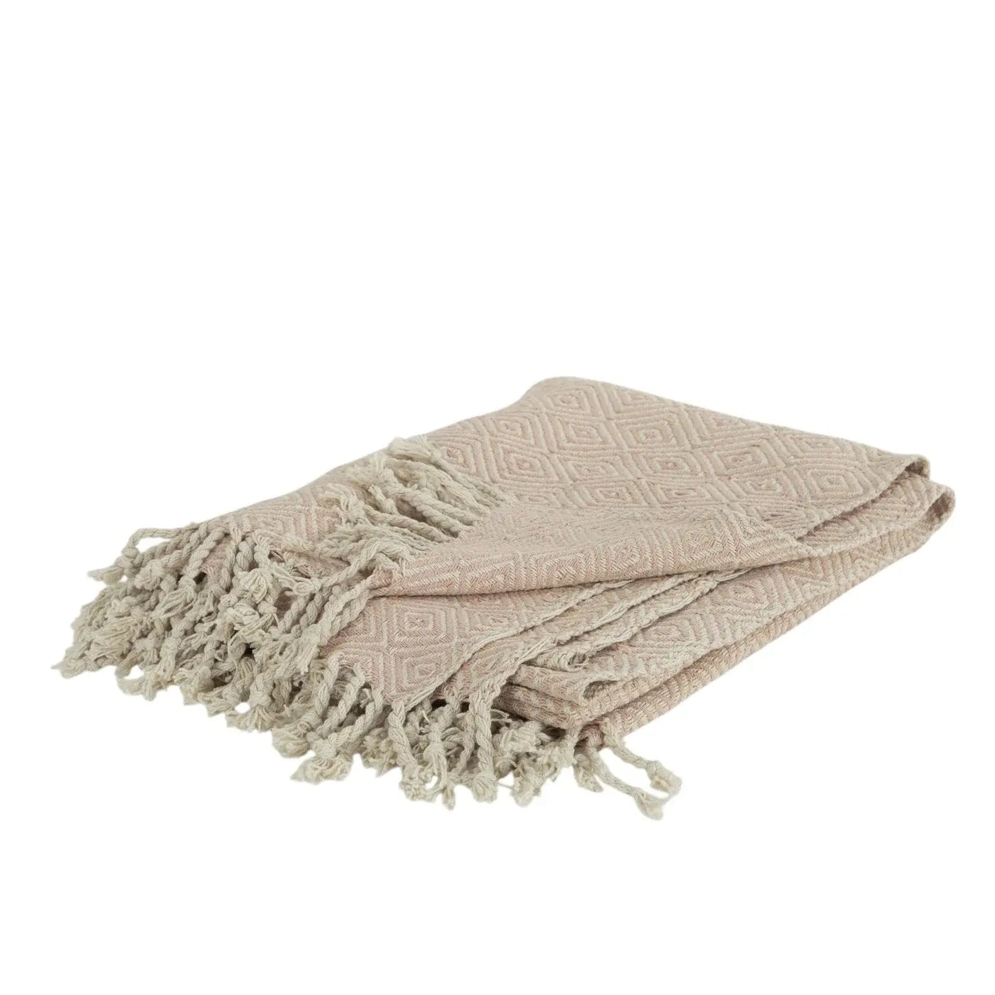 50" X 60" Blush Cotton Woven Geometric Throw Blanket with Fringe - Homeroots - Flyclothing LLC