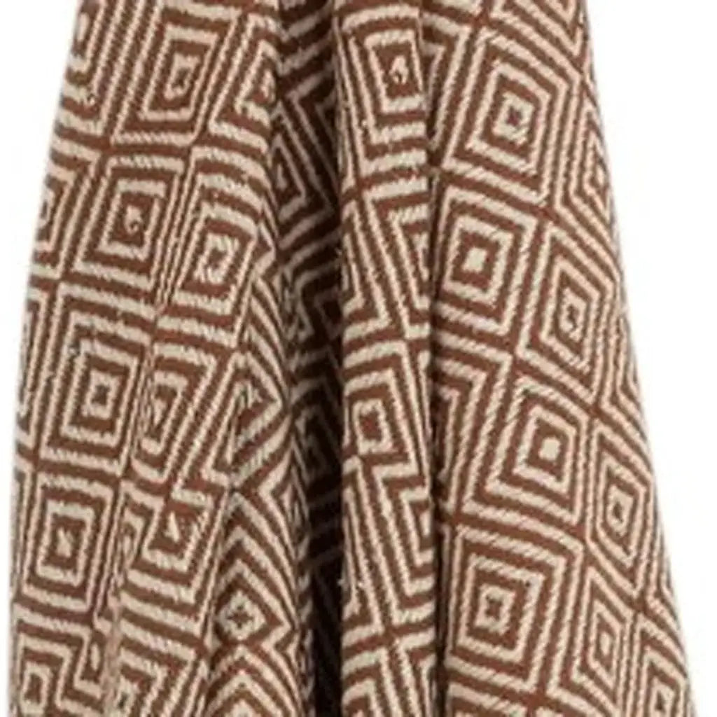 50" X 60" Brown Cotton Woven Geometric Throw Blanket with Fringe - Homeroots - Flyclothing LLC