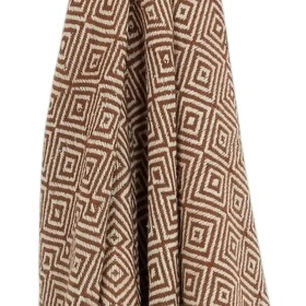 50" X 60" Brown Cotton Woven Geometric Throw Blanket with Fringe - Homeroots - Flyclothing LLC