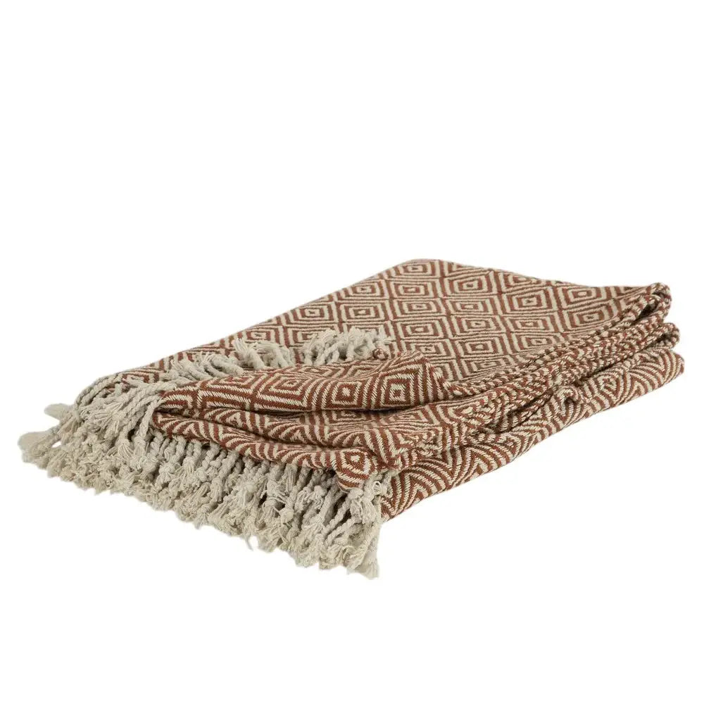 50" X 60" Brown Cotton Woven Geometric Throw Blanket with Fringe - Homeroots - Flyclothing LLC