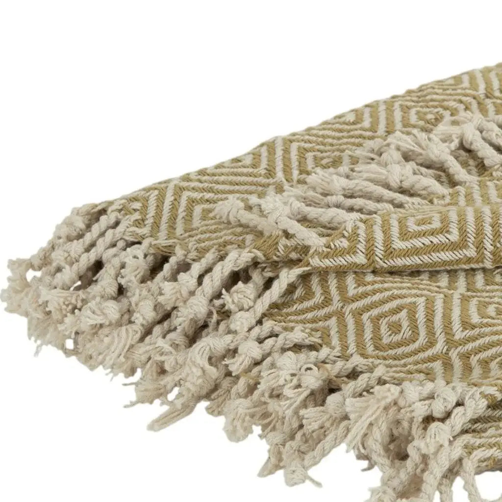 50" X 60" Natural Cotton Woven Geometric Throw Blanket with Fringe - Homeroots - Flyclothing LLC